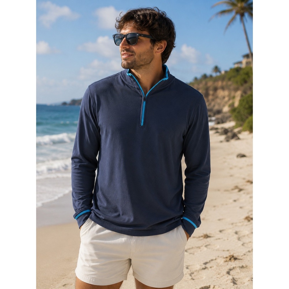 ROBERT GRAHAM Men's Large 1/4 Zip Navy Blue Pullover Sweater -755